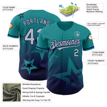 Laden Sie das Bild in den Galerie-Viewer, Custom Teal Gray-Navy 3D Pattern Design Gradient Style Twinkle Star Authentic Baseball Jersey
