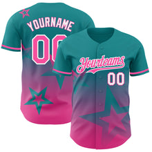 Laden Sie das Bild in den Galerie-Viewer, Custom Teal Pink-White 3D Pattern Design Gradient Style Twinkle Star Authentic Baseball Jersey
