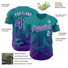 Laden Sie das Bild in den Galerie-Viewer, Custom Teal Purple-White 3D Pattern Design Gradient Style Twinkle Star Authentic Baseball Jersey
