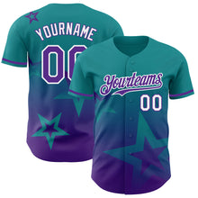 Laden Sie das Bild in den Galerie-Viewer, Custom Teal Purple-White 3D Pattern Design Gradient Style Twinkle Star Authentic Baseball Jersey
