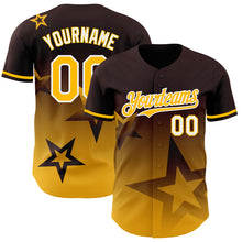 Charger l&#39;image dans la galerie, Custom Brown Gold-White 3D Pattern Design Gradient Style Twinkle Star Authentic Baseball Jersey
