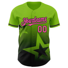 Load image into Gallery viewer, Custom Neon Green Pink-Black 3D Pattern Design Gradient Style Twinkle Star Authentic Baseball Jersey

