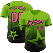 Laden Sie das Bild in den Galerie-Viewer, Custom Neon Green Pink-Black 3D Pattern Design Gradient Style Twinkle Star Authentic Baseball Jersey
