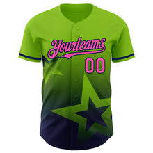 Laden Sie das Bild in den Galerie-Viewer, Custom Neon Green Pink-Navy 3D Pattern Design Gradient Style Twinkle Star Authentic Baseball Jersey
