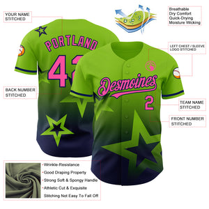 Custom Neon Green Pink-Navy 3D Pattern Design Gradient Style Twinkle Star Authentic Baseball Jersey
