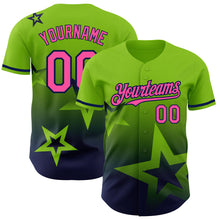 Load image into Gallery viewer, Custom Neon Green Pink-Navy 3D Pattern Design Gradient Style Twinkle Star Authentic Baseball Jersey

