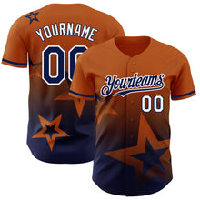 Laden Sie das Bild in den Galerie-Viewer, Custom Texas Orange Navy-White 3D Pattern Design Gradient Style Twinkle Star Authentic Baseball Jersey
