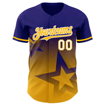 Custom Dark Purple Gold-White 3D Pattern Design Gradient Style Twinkle Star Authentic Baseball Jersey