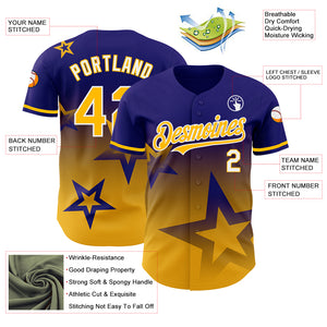 Custom Dark Purple Gold-White 3D Pattern Design Gradient Style Twinkle Star Authentic Baseball Jersey