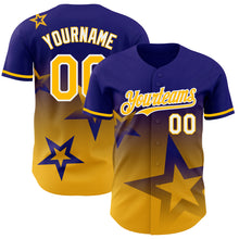 Laden Sie das Bild in den Galerie-Viewer, Custom Dark Purple Gold-White 3D Pattern Design Gradient Style Twinkle Star Authentic Baseball Jersey
