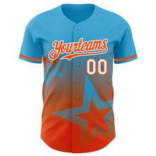 Laden Sie das Bild in den Galerie-Viewer, Custom Sky Blue Orange-White 3D Pattern Design Gradient Style Twinkle Star Authentic Baseball Jersey
