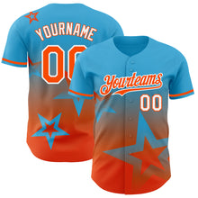Laden Sie das Bild in den Galerie-Viewer, Custom Sky Blue Orange-White 3D Pattern Design Gradient Style Twinkle Star Authentic Baseball Jersey
