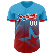 Laden Sie das Bild in den Galerie-Viewer, Custom Sky Blue Red-White 3D Pattern Design Gradient Style Twinkle Star Authentic Baseball Jersey
