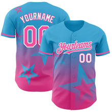 Laden Sie das Bild in den Galerie-Viewer, Custom Sky Blue Pink-White 3D Pattern Design Gradient Style Twinkle Star Authentic Baseball Jersey
