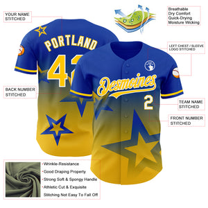 Custom Thunder Blue Yellow-White 3D Pattern Design Gradient Style Twinkle Star Authentic Baseball Jersey