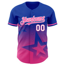 Laden Sie das Bild in den Galerie-Viewer, Custom Thunder Blue Pink-White 3D Pattern Design Gradient Style Twinkle Star Authentic Baseball Jersey
