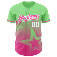 Load image into Gallery viewer, Custom Pea Green Pink-White 3D Pattern Design Gradient Style Twinkle Star Authentic Baseball Jersey
