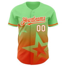 Load image into Gallery viewer, Custom Pea Green Orange-White 3D Pattern Design Gradient Style Twinkle Star Authentic Baseball Jersey
