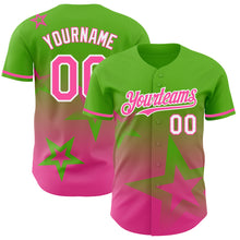 Load image into Gallery viewer, Custom Aurora Green Pink-White 3D Pattern Design Gradient Style Twinkle Star Authentic Baseball Jersey
