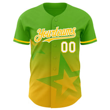 Load image into Gallery viewer, Custom Aurora Green Yellow-White 3D Pattern Design Gradient Style Twinkle Star Authentic Baseball Jersey
