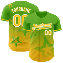 Загрузить изображение в средство просмотра галереи, Custom Aurora Green Yellow-White 3D Pattern Design Gradient Style Twinkle Star Authentic Baseball Jersey
