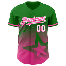 Charger l&#39;image dans la galerie, Custom Grass Green Pink-White 3D Pattern Design Gradient Style Twinkle Star Authentic Baseball Jersey
