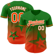 Load image into Gallery viewer, Custom Grass Green Orange-White 3D Pattern Design Gradient Style Twinkle Star Authentic Baseball Jersey
