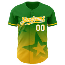 Load image into Gallery viewer, Custom Grass Green Yellow-White 3D Pattern Design Gradient Style Twinkle Star Authentic Baseball Jersey
