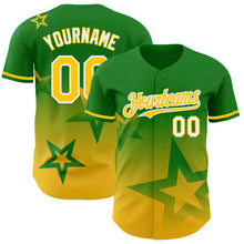 Load image into Gallery viewer, Custom Grass Green Yellow-White 3D Pattern Design Gradient Style Twinkle Star Authentic Baseball Jersey
