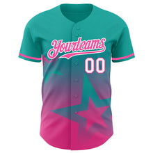 Загрузить изображение в средство просмотра галереи, Custom Aqua Pink-White 3D Pattern Design Gradient Style Twinkle Star Authentic Baseball Jersey
