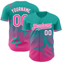 Charger l&#39;image dans la galerie, Custom Aqua Pink-White 3D Pattern Design Gradient Style Twinkle Star Authentic Baseball Jersey
