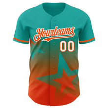 Загрузить изображение в средство просмотра галереи, Custom Aqua Orange-White 3D Pattern Design Gradient Style Twinkle Star Authentic Baseball Jersey
