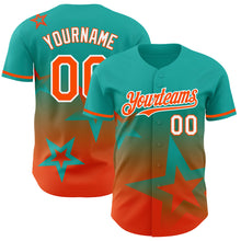 Загрузить изображение в средство просмотра галереи, Custom Aqua Orange-White 3D Pattern Design Gradient Style Twinkle Star Authentic Baseball Jersey
