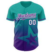 Charger l&#39;image dans la galerie, Custom Aqua Purple-White 3D Pattern Design Gradient Style Twinkle Star Authentic Baseball Jersey
