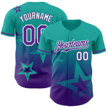 Laden Sie das Bild in den Galerie-Viewer, Custom Aqua Purple-White 3D Pattern Design Gradient Style Twinkle Star Authentic Baseball Jersey
