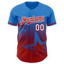 Laden Sie das Bild in den Galerie-Viewer, Custom Electric Blue Red-White 3D Pattern Design Gradient Style Twinkle Star Authentic Baseball Jersey
