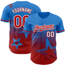 Charger l&#39;image dans la galerie, Custom Electric Blue Red-White 3D Pattern Design Gradient Style Twinkle Star Authentic Baseball Jersey
