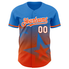 Laden Sie das Bild in den Galerie-Viewer, Custom Electric Blue Orange-White 3D Pattern Design Gradient Style Twinkle Star Authentic Baseball Jersey
