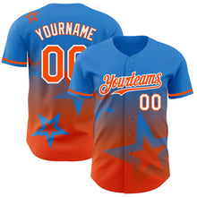 Загрузить изображение в средство просмотра галереи, Custom Electric Blue Orange-White 3D Pattern Design Gradient Style Twinkle Star Authentic Baseball Jersey
