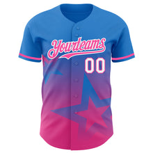 Laden Sie das Bild in den Galerie-Viewer, Custom Electric Blue Pink-White 3D Pattern Design Gradient Style Twinkle Star Authentic Baseball Jersey

