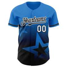 Load image into Gallery viewer, Custom Electric Blue Black-White 3D Pattern Design Gradient Style Twinkle Star Authentic Baseball Jersey
