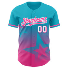 Laden Sie das Bild in den Galerie-Viewer, Custom Lakes Blue Pink-White 3D Pattern Design Gradient Style Twinkle Star Authentic Baseball Jersey
