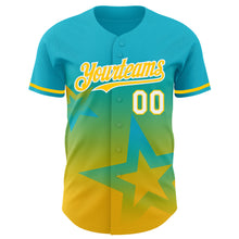 Load image into Gallery viewer, Custom Lakes Blue Yellow-White 3D Pattern Design Gradient Style Twinkle Star Authentic Baseball Jersey
