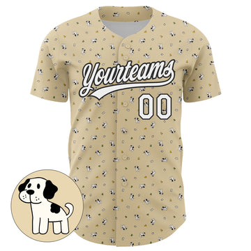 Custom Cream White-Black 3D Pattern Design Animal Dog Authentic Baseball Jersey