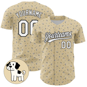 Custom Cream White-Black 3D Pattern Design Animal Dog Authentic Baseball Jersey