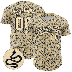 Custom Cream Black 3D Pattern Design Animal Snake Authentic Baseball Jersey