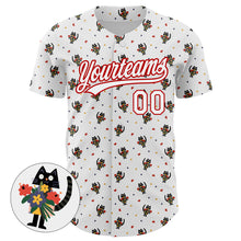 Load image into Gallery viewer, Custom White Red 3D Pattern Design Animal Cat Authentic Baseball Jersey
