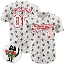 Load image into Gallery viewer, Custom White Red 3D Pattern Design Animal Cat Authentic Baseball Jersey
