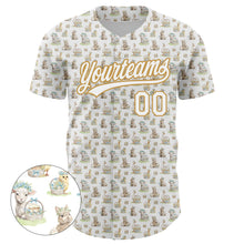 Загрузить изображение в средство просмотра галереи, Custom White Old Gold 3D Pattern Design Animal Rabbit Sheep Chicken And Duck Authentic Baseball Jersey
