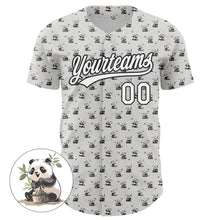 Load image into Gallery viewer, Custom White Black 3D Pattern Design Animal Panda Authentic Baseball Jersey
